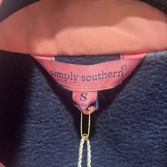 NWT Simply Southern Patriotic USA button down Jacket star print NAVY PINK TRIM - Picture 5 of 7